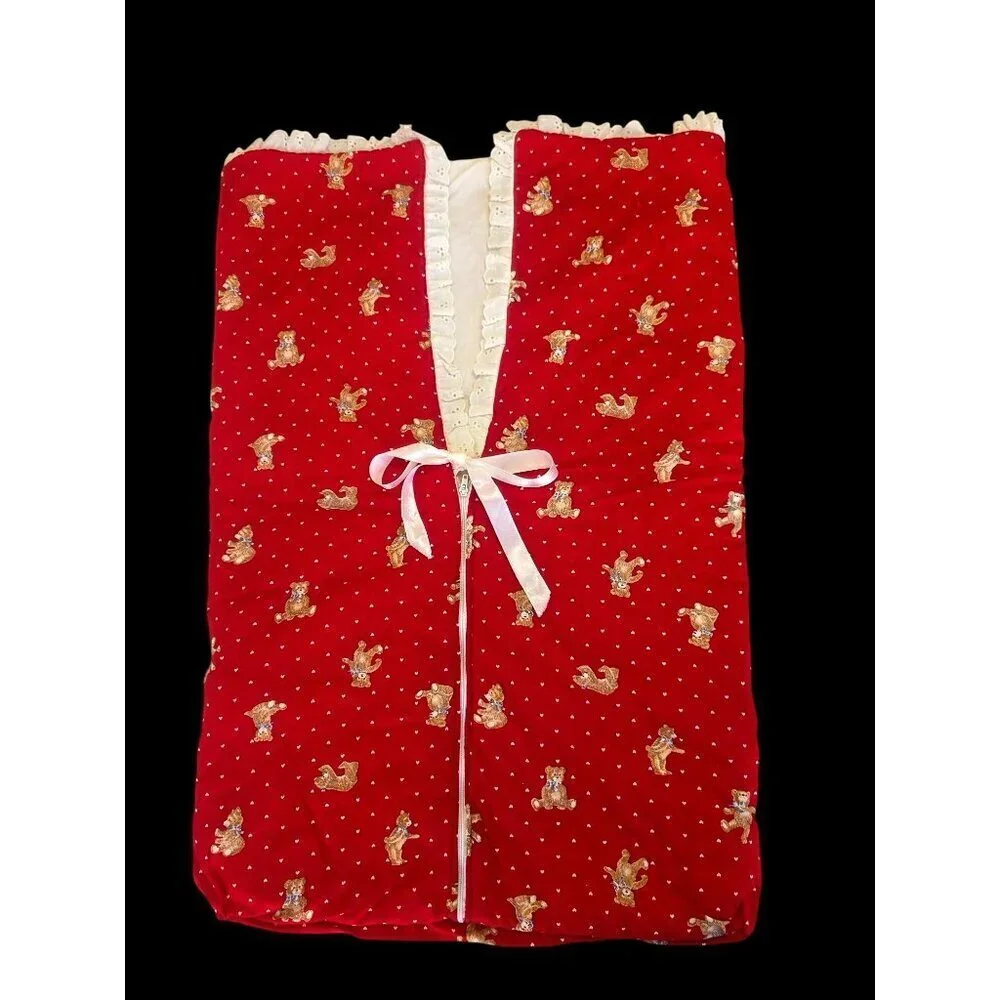 Handmade 80s Baby Bunting Bag 24x16 Red Teddy Print Baby Shower Gift Photo Prop